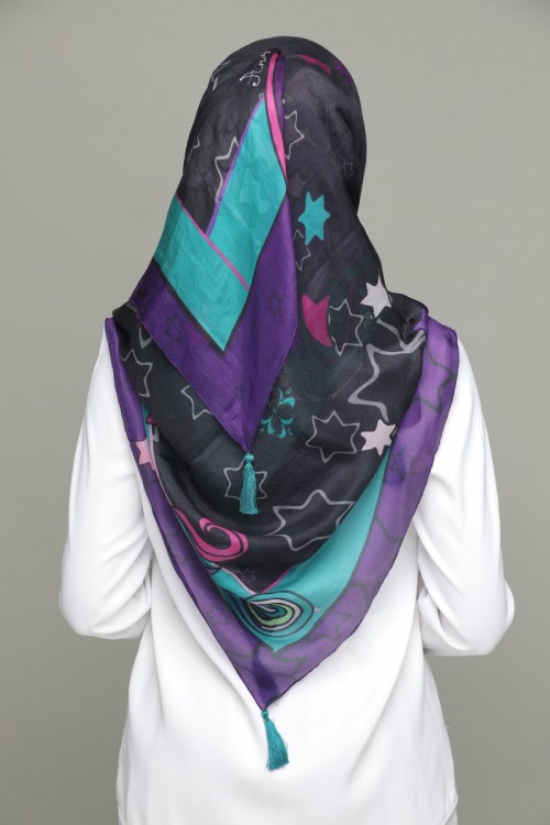 Granada at night-Classic Shawl-Digital Printed Square SILK 130x130 cm with Tassels