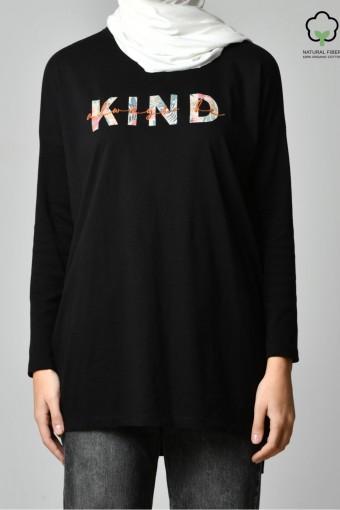 ALWAYS BE KIND BLACK-Tshirt Tulip-Printed Cotton