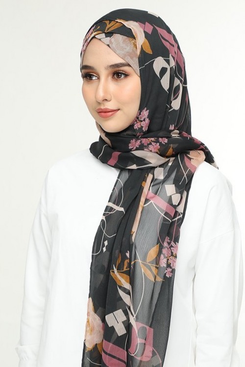 Jameela Gray-Printed Smooth Chiffon