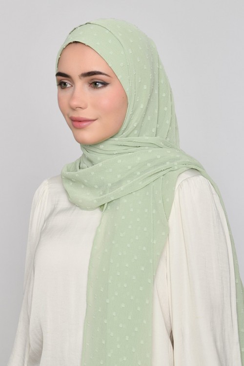 Pastel Green - Plain Mosaic Butti Chiffon (NEW STYLE)