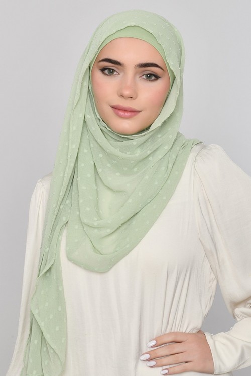 Pastel Green - Plain Mosaic Butti Chiffon (NEW STYLE)