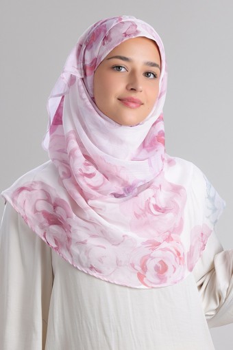 Pink Roses - Printed Plus Crinkled Chiffon