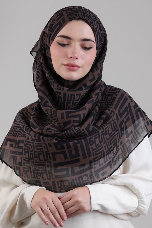 Monogram Brown - Printed Plus Crinkled Chiffon (CLASSIC)