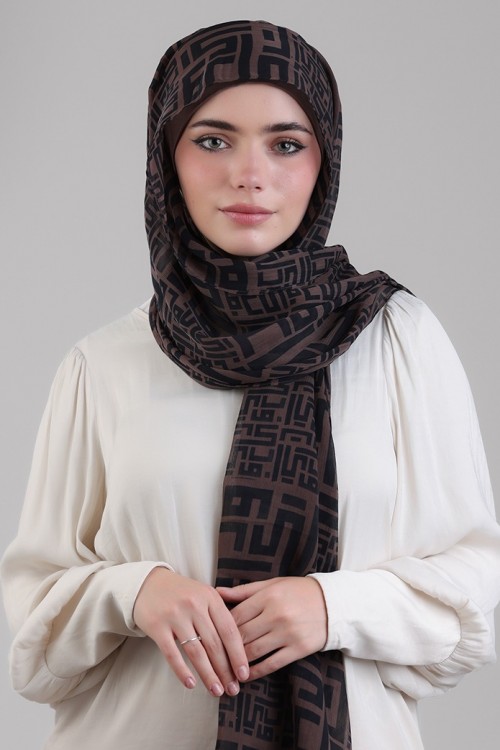 Monogram Brown-Printed Plus Crinkled Chiffon (NEW STYLE)