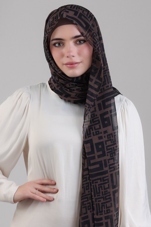 Monogram Brown-Printed Plus Crinkled Chiffon (NEW STYLE)