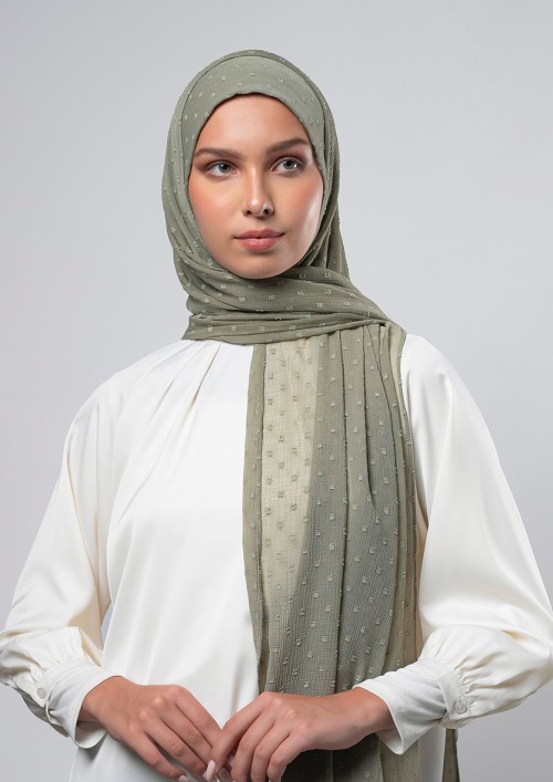 Army Green-Plain Mosaic Butti Chiffon