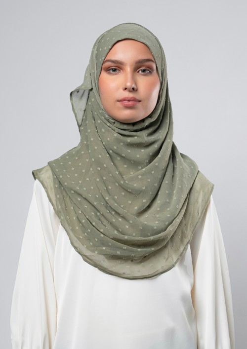 Army Green-Plain Mosaic Butti Chiffon