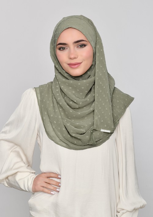 Army Green-Plain Mosaic Butti Chiffon