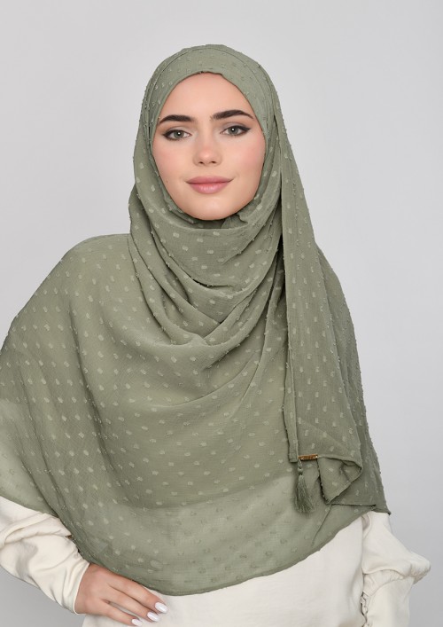 Army Green-Plain Mosaic Butti Chiffon