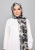 Black Bouquet-Printed Plus Crinkled Chiffon