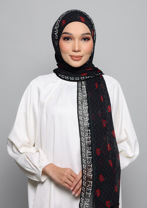 Black Poppy of Palestine-Printed Plus Crinkled Chiffon