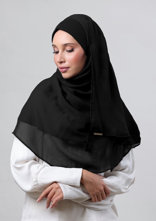 Jet Black-Plain Crinkled Chiffon