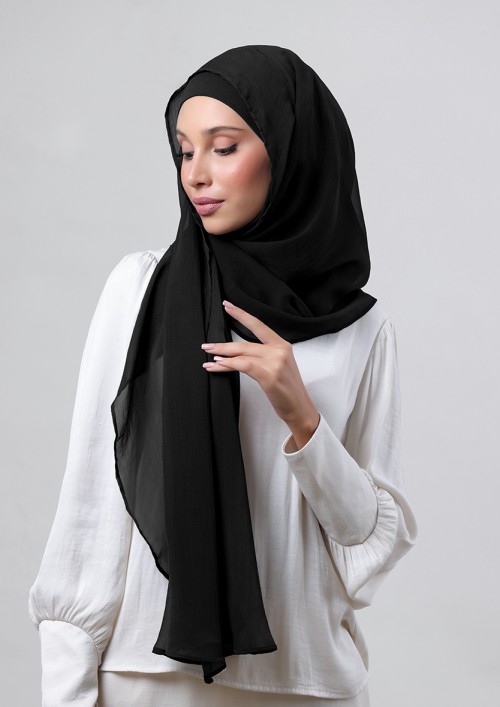 Jet Black-Plain Crinkled Chiffon