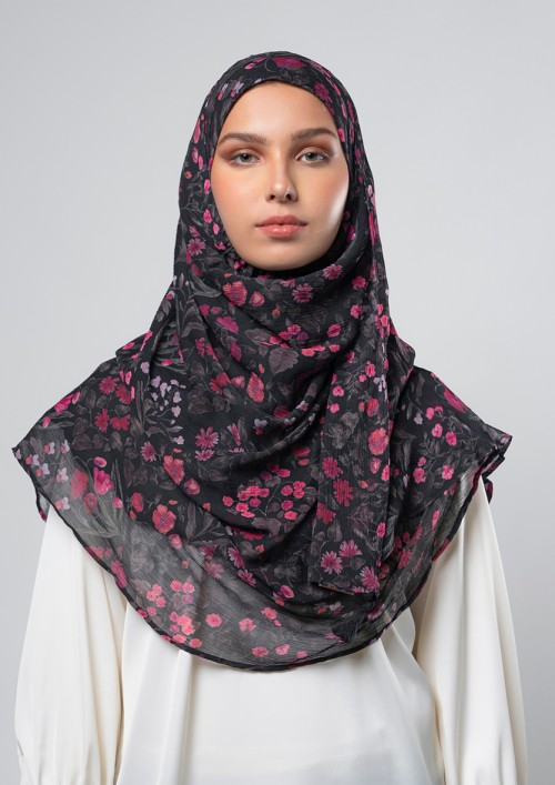 Dark Petunia-Printed Plus Crinkled Chiffon