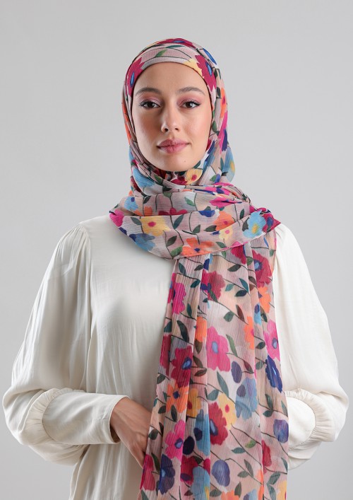 Eleganza-Printed Plus Crinkled Chiffon