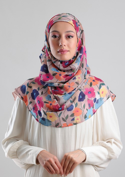 Eleganza-Printed Plus Crinkled Chiffon