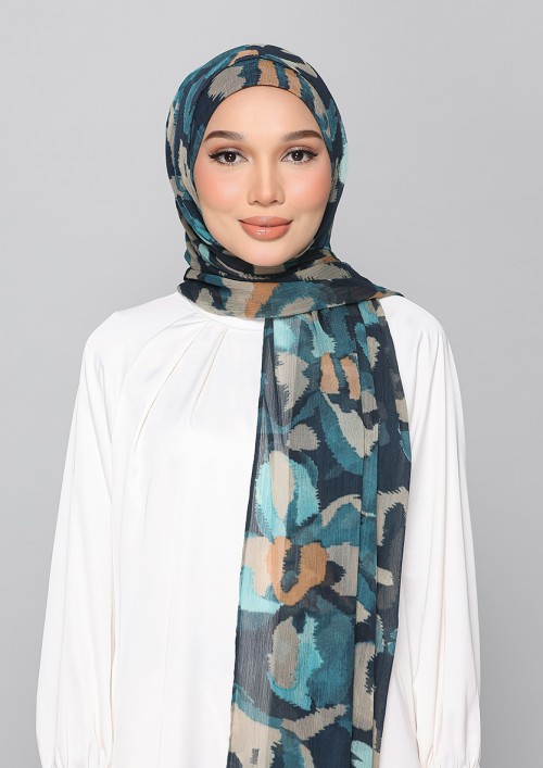 Emerald Camouflage-Printed Plus Crinkled Chiffon