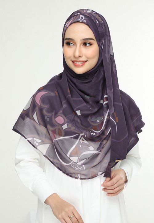 Fariha Plum-Printed Crinkled Chiffon