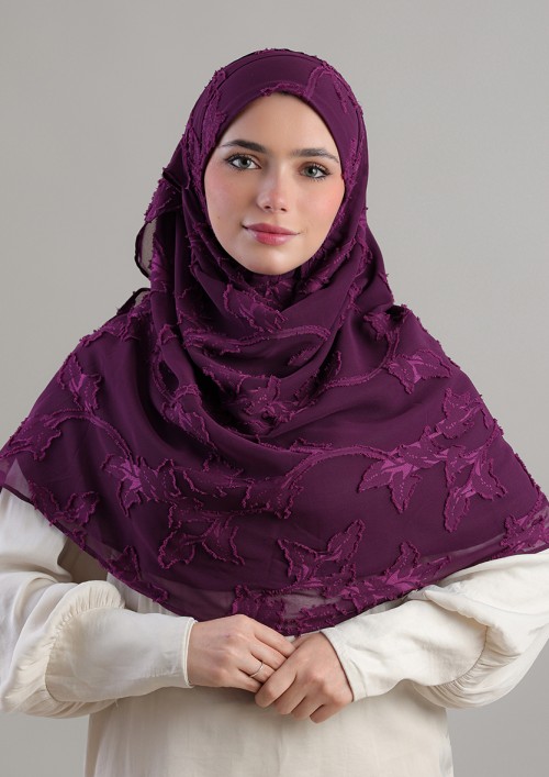 Grape Leaves-Plain Jacquard Chiffon