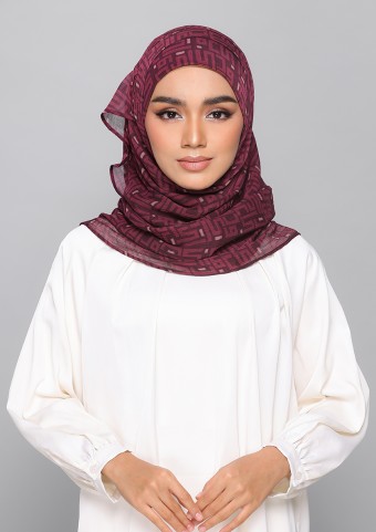 Monogram Maroon-Printed Plus Crinkled Chiffon