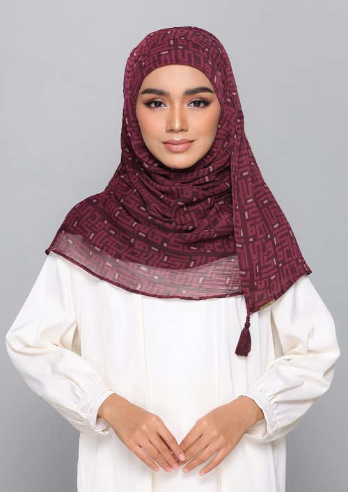 Monogram Maroon-Printed Plus Crinkled Chiffon