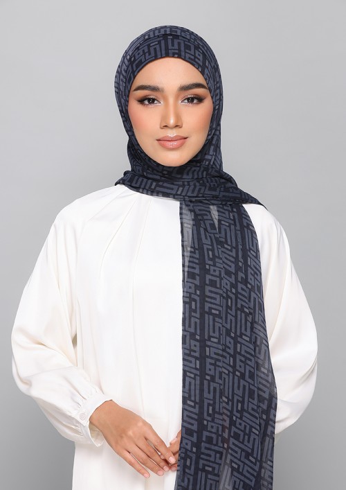 Monogram Navy -Printed Plus Crinkled Chiffon