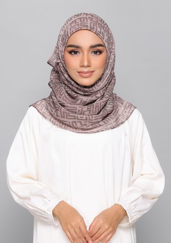 Monogram Taupe-Printed Plus Crinkled Chiffon