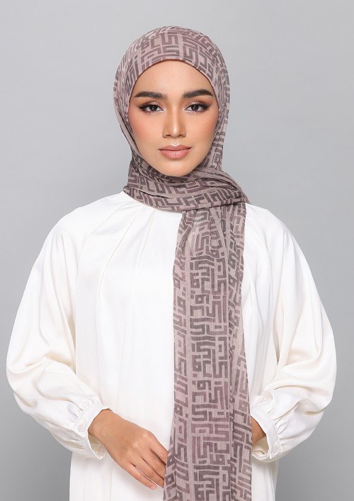 Monogram Taupe-Printed Plus Crinkled Chiffon