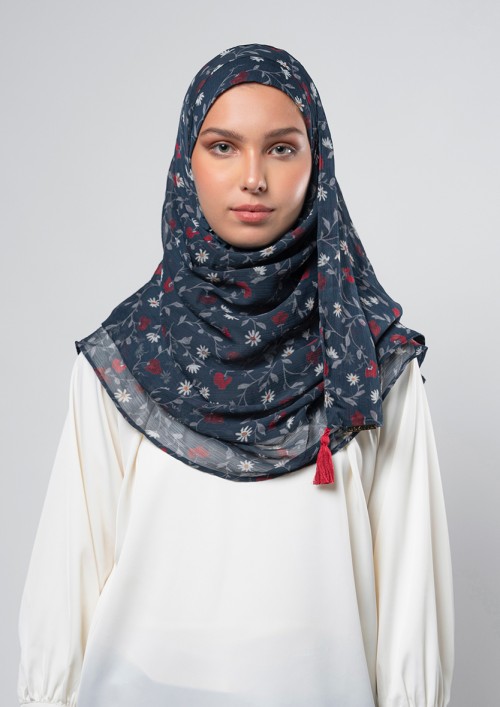 Nautical Blossom-Printed Plus Crinkled Chiffon