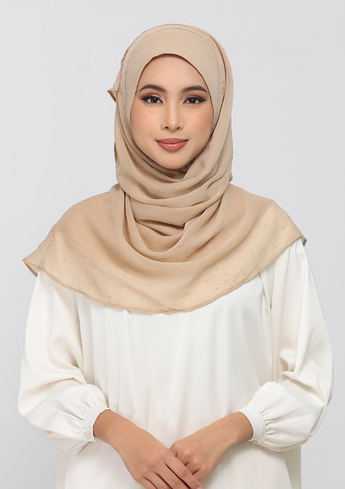 Neutral Beige - Plain With Crystals Crinkled Chiffon