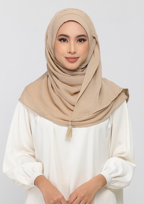 Neutral Beige - Plain With Crystals Crinkled Chiffon