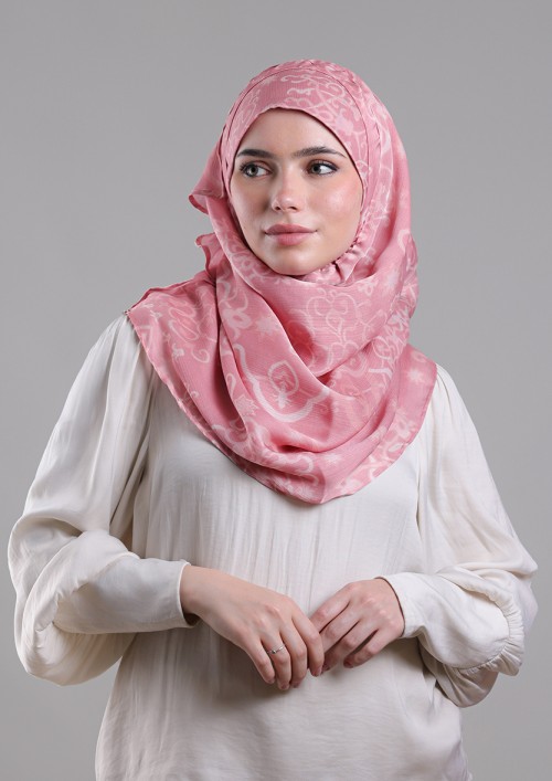 Putra Pink-Printed Plus Crinkled Satin Chiffon