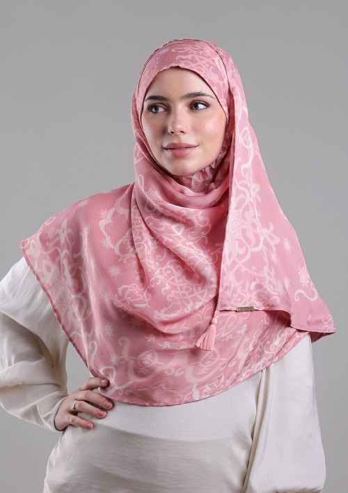 Putra Pink-Printed Plus Crinkled Satin Chiffon