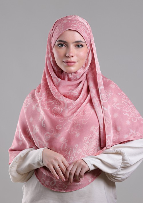 Putra Pink-Printed Plus Crinkled Satin Chiffon