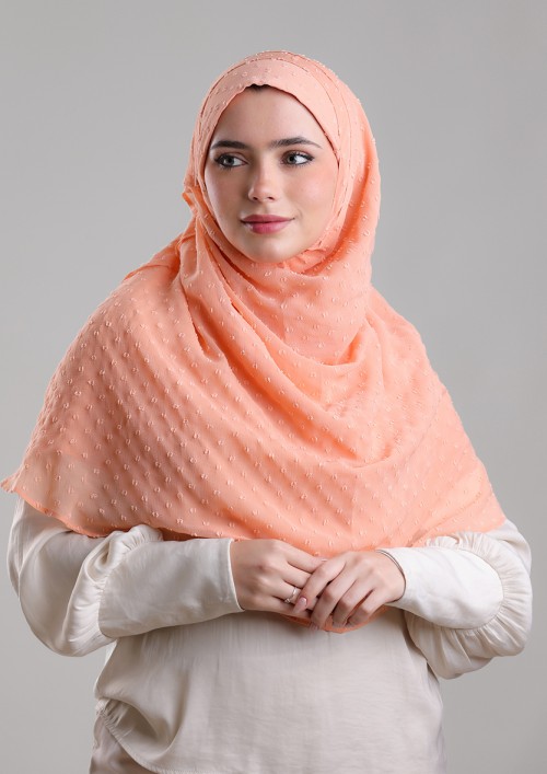 Salmon Pink-Plain Mosaic Butti Chiffon