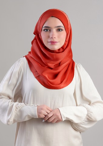 Terracotta-Plain Crinkled Satin Chiffon