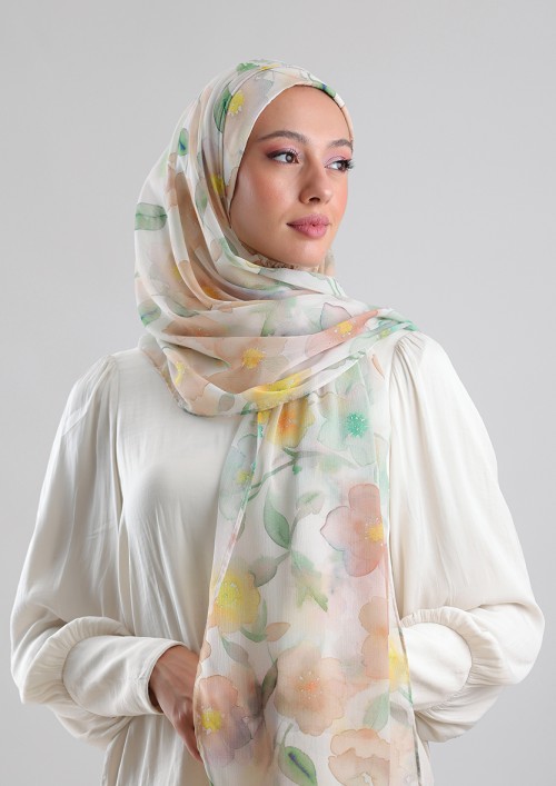 Zesty Blossom-Printed Plus Crinkled Chiffon