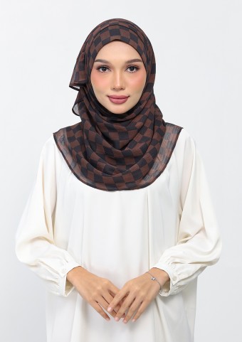 Checkered Brown-Printed Plus Crinkled Chiffon  Checkered Brown-Printed Plus Crinkled Chiffon